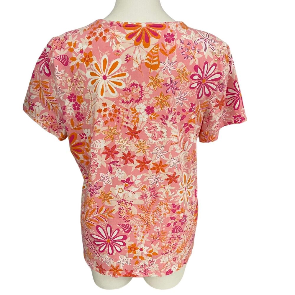 Talbots Top Womens XL Tee Floral Shirt Pink Orange Work Office Coastal Cottage - Picture 3 of 12